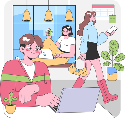 Business people working on co-working space  Illustration