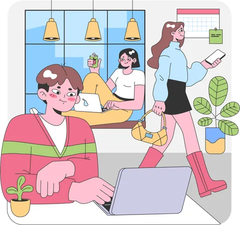 Business people working on co-working space  Illustration