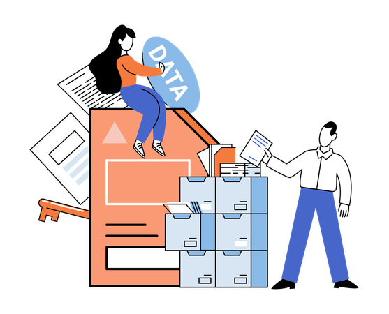 Business people working on complex data source  Illustration