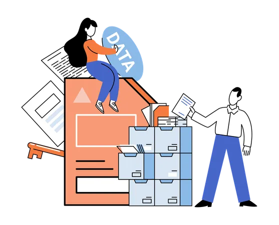 Business people working on complex data source  Illustration