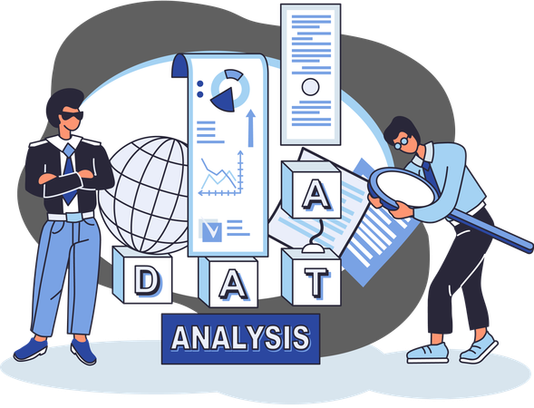 Business people working on complex data source  Illustration