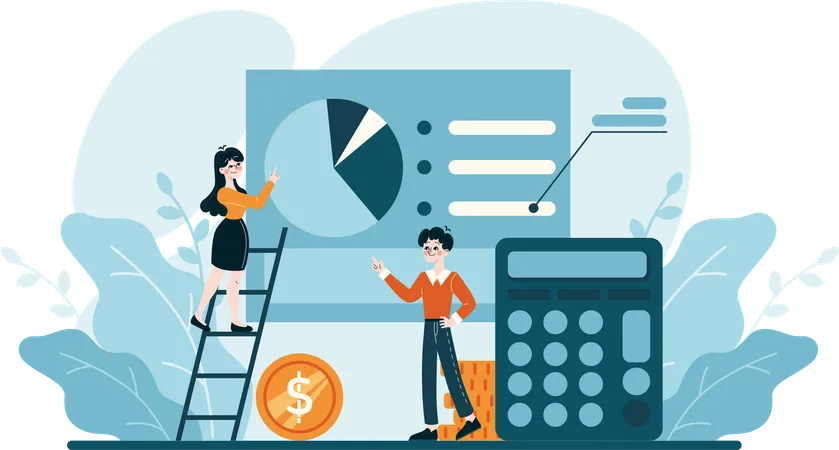 Business people working on cost calculation  Illustration