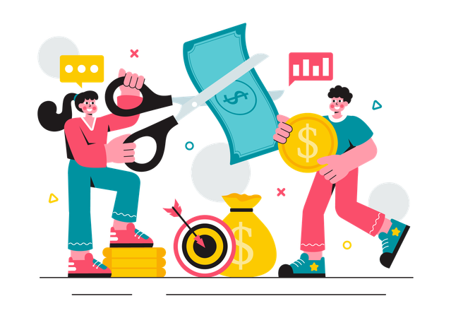 Business people working on cost reduction  Illustration