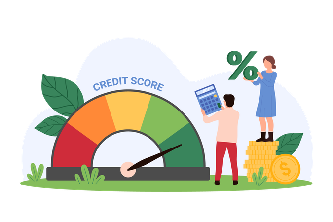 Business people working on credit score meter  Illustration