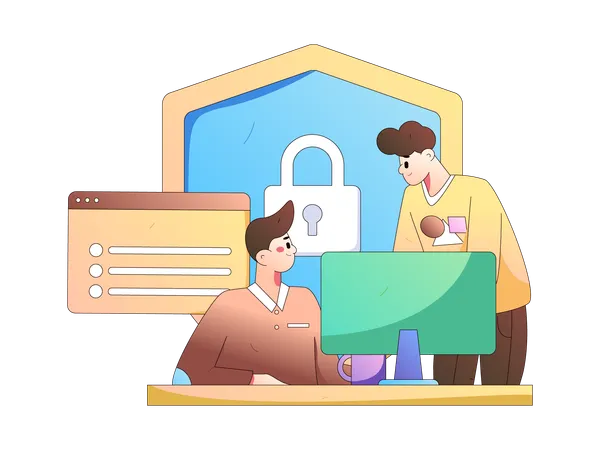 Business People working on cyber security  Illustration