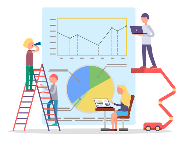 Business people working on data analysis graph  Illustration