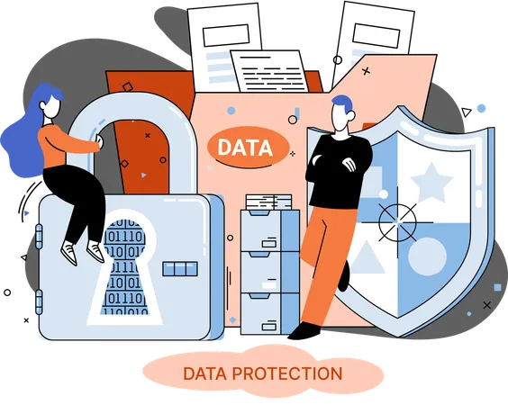 Business people working on data protection  Illustration