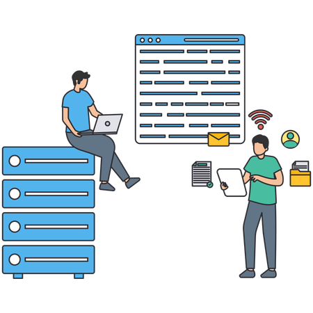 Business people working on datapase  Illustration