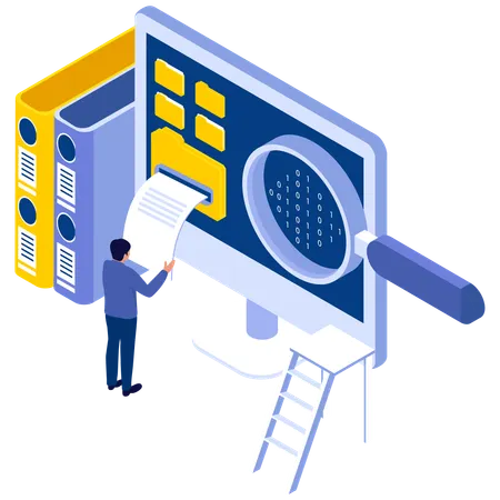 Business people working on Digital Document Extraction Illustration