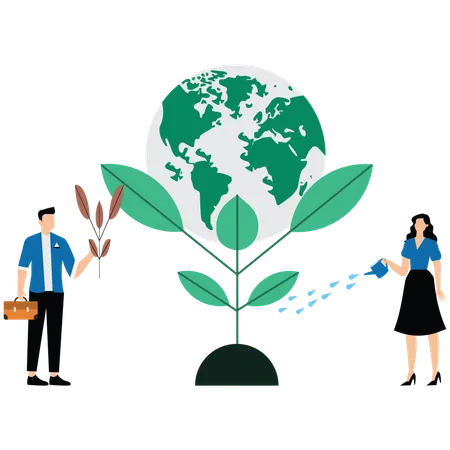 Business People working on Eco-Friendly  Illustration