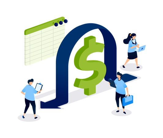 Business people working on finance spreadsheet  Illustration