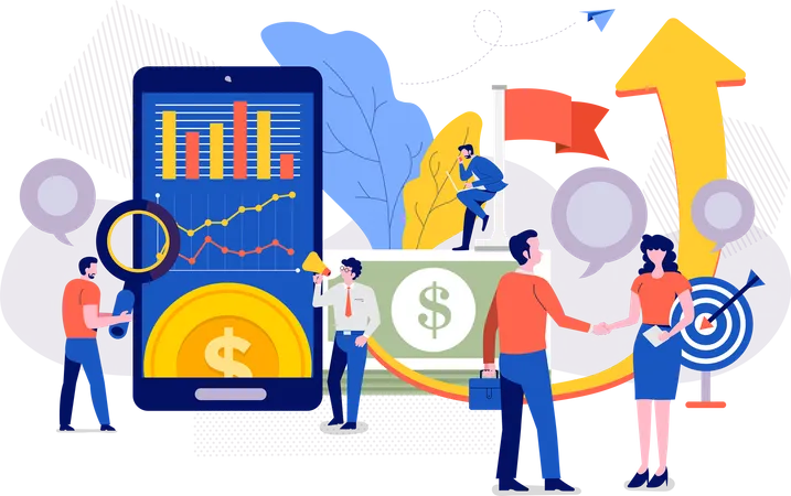 Business people working on financial analysis  Illustration