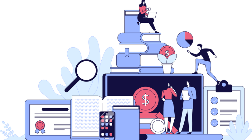 Business people working on financial analysis  Illustration