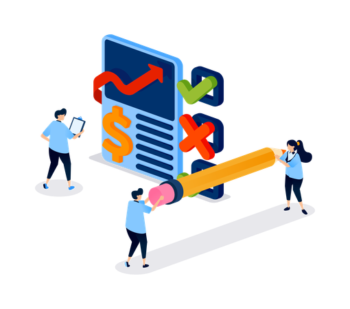Business people working on financial chart  Illustration