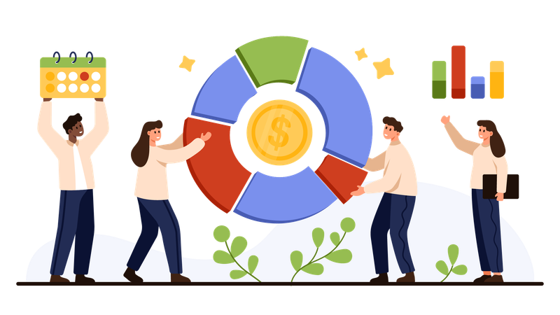 Business people working on financial chart  Illustration