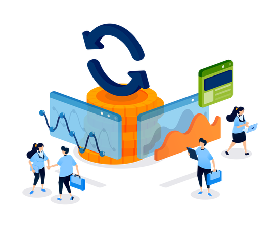 Business people working on financial flow chart  Illustration