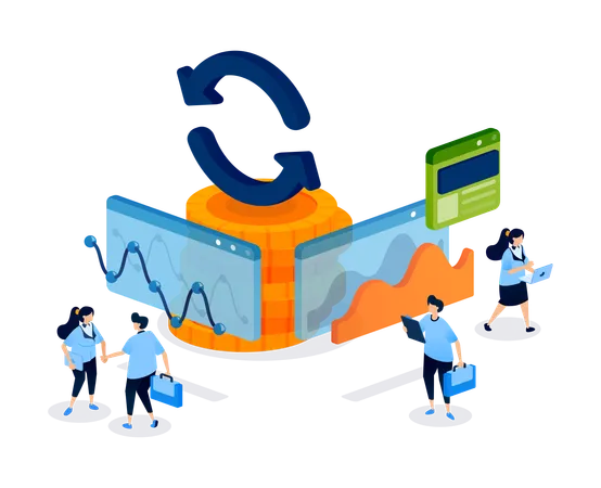 Business people working on financial flow chart  Illustration
