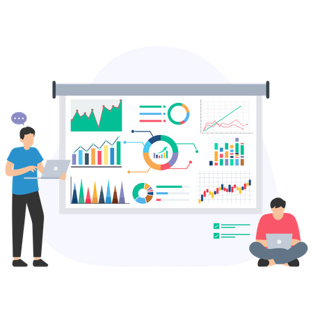 Business people working on financial report  Illustration