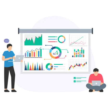 Business people working on financial report  Illustration