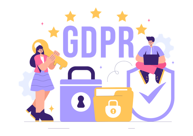 GDPR 기술을 사용하는 사업가들  일러스트레이션