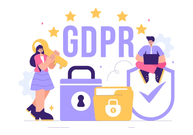 GDPR 기술을 사용하는 사업가들  일러스트레이션