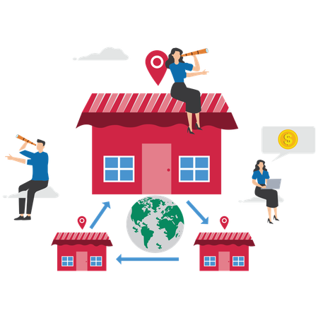 Business people working on global expansion  Illustration