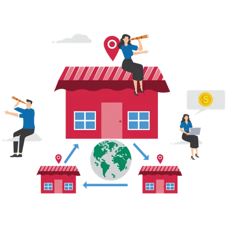 Business people working on global expansion  Illustration