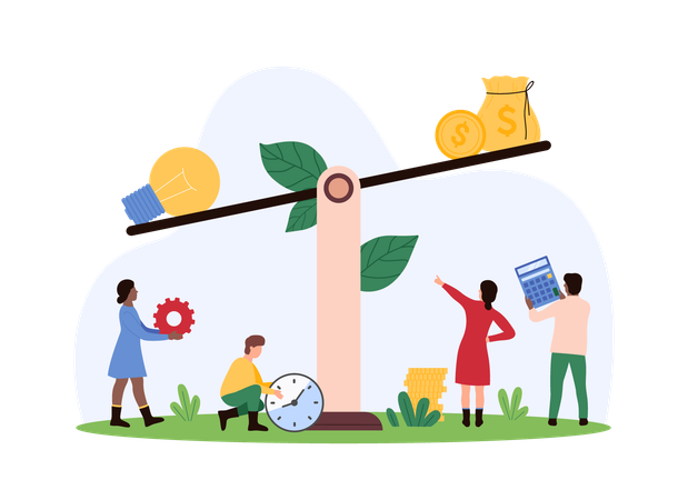 Business people working on judgement of creative idea  Illustration