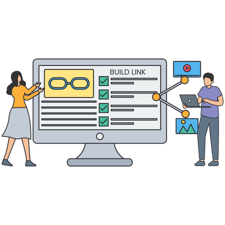 Business people working on link building  Illustration