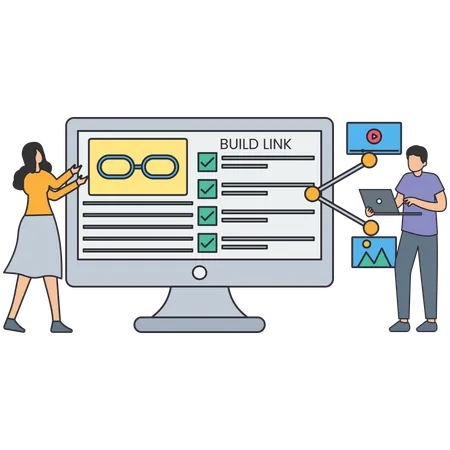 Business people working on link building  Illustration