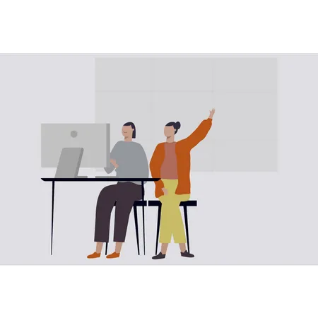 Business people working on monitor together Illustration
