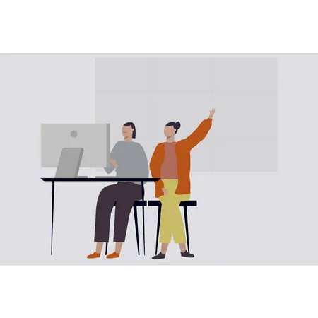 Business people working on monitor together  Illustration