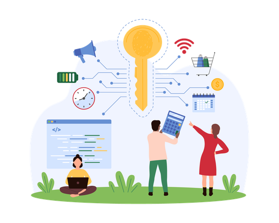 Business people working on online security key  Illustration