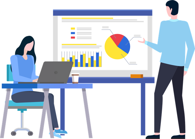 Business people working on pie chart data  Illustration