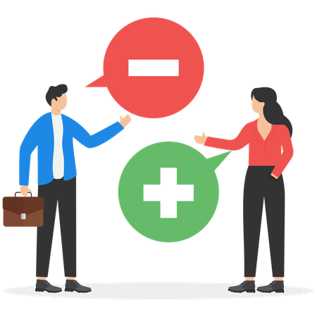 Business people working on positive negative thoughts  Illustration
