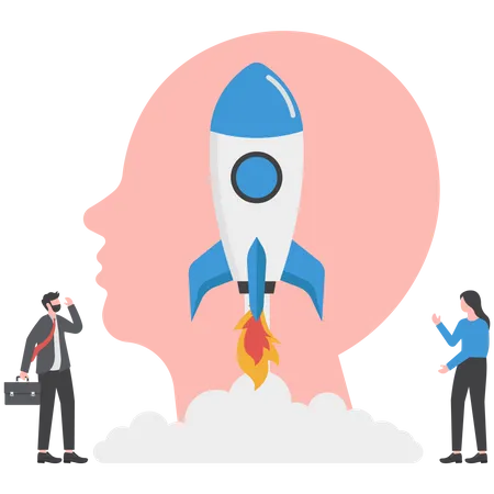 Business Project Start Up People Launch Spaceship Rocket Development Products Marketing Company Creative Idea And Innovation New Original Symbol Vector Concept Illustration