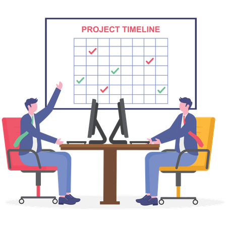 Business people working on project timeline  Illustration