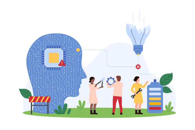 Business people working on robot idea  Illustration