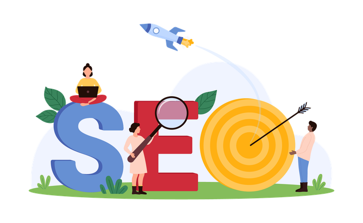 SEO最適化に取り組むビジネスマン  イラスト