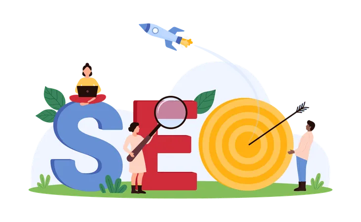 SEO最適化に取り組むビジネスマン  イラスト