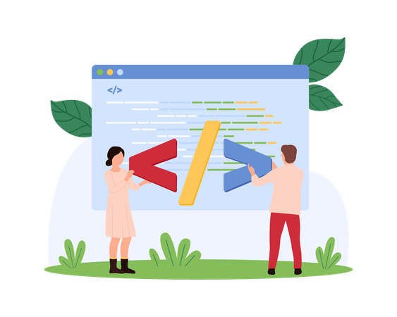 Business people working on software code development  Illustration