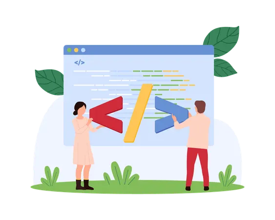 Business people working on software code development  Illustration