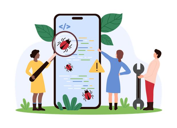 ソフトウェアのデバッグに取り組むビジネスマン  イラスト