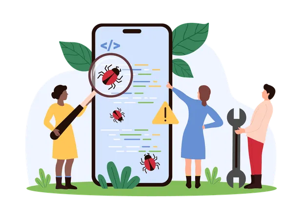 ソフトウェアのデバッグに取り組むビジネスマン  イラスト