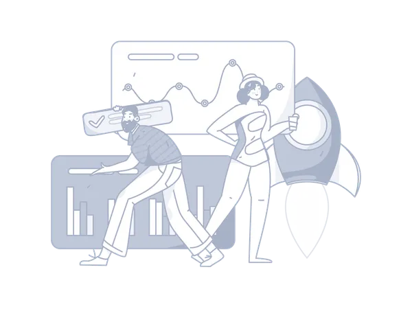 Business people working on startup analysis  Illustration