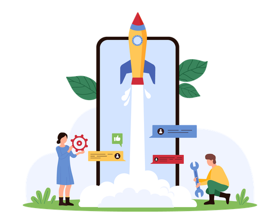 Business people working on startup boost  Illustration