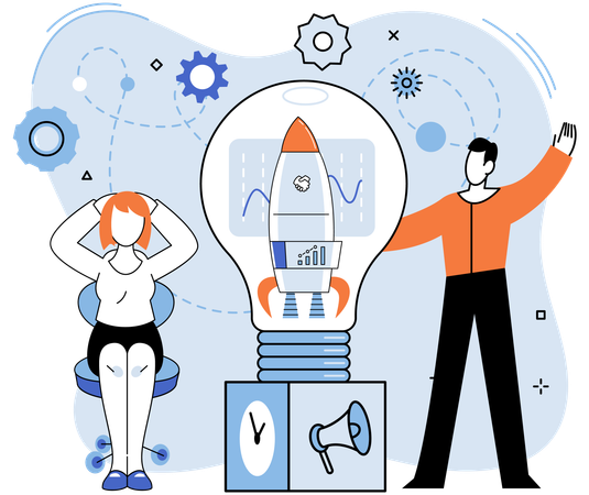 Business people working on startup idea  Illustration