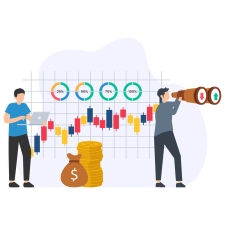Business people working on stock market analysis  Illustration