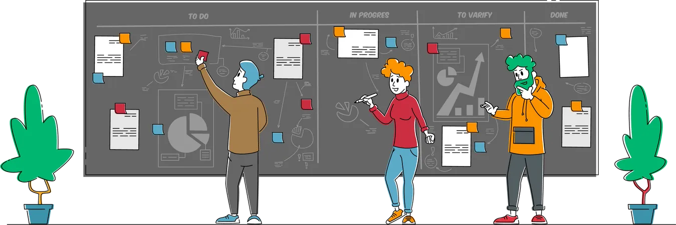 Business people working on task management Illustration