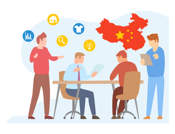 Business people working on trade deal with china Illustration